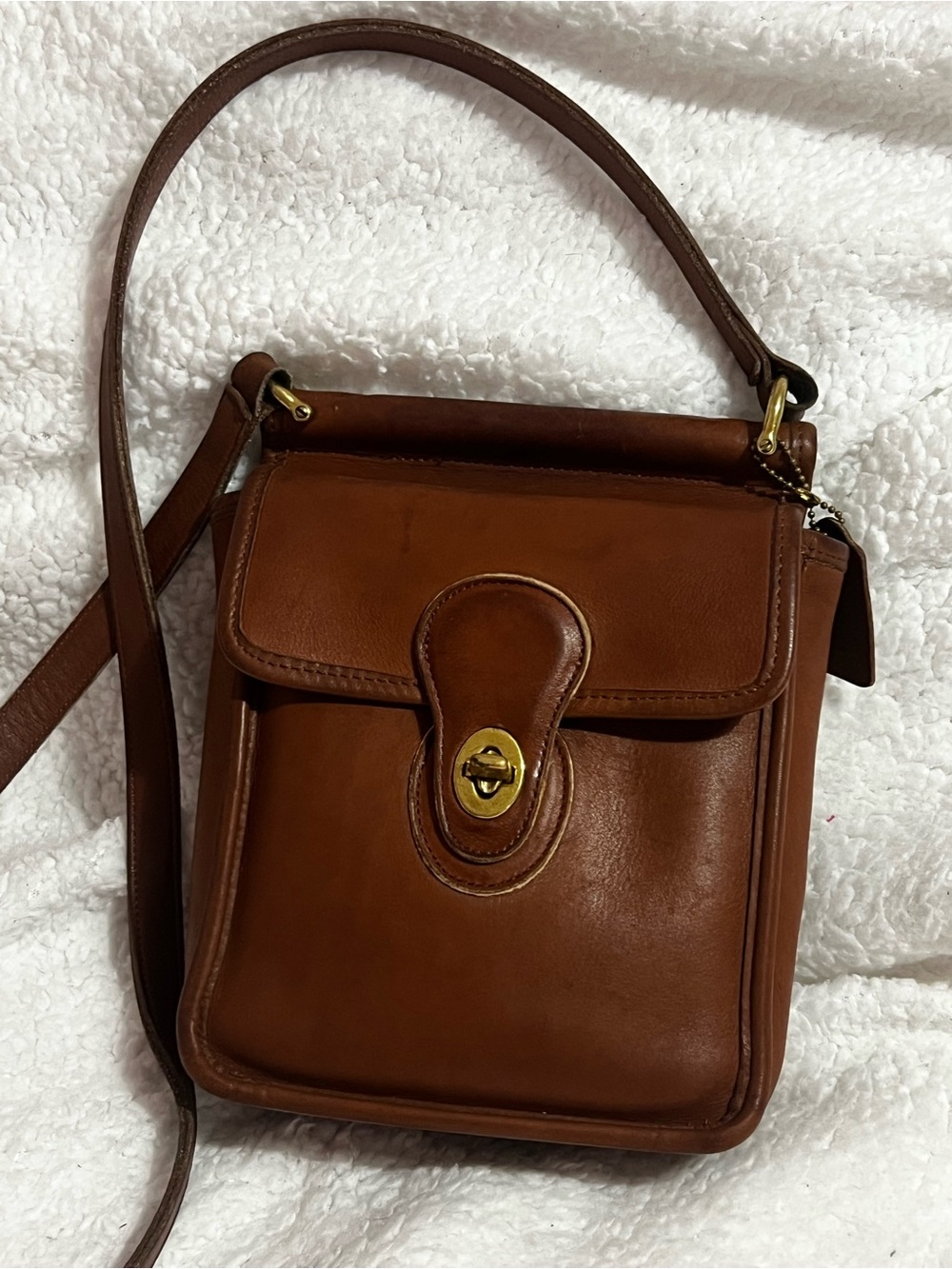 Coach Brown Leather Crossbody Bag with Gold Turnlock
